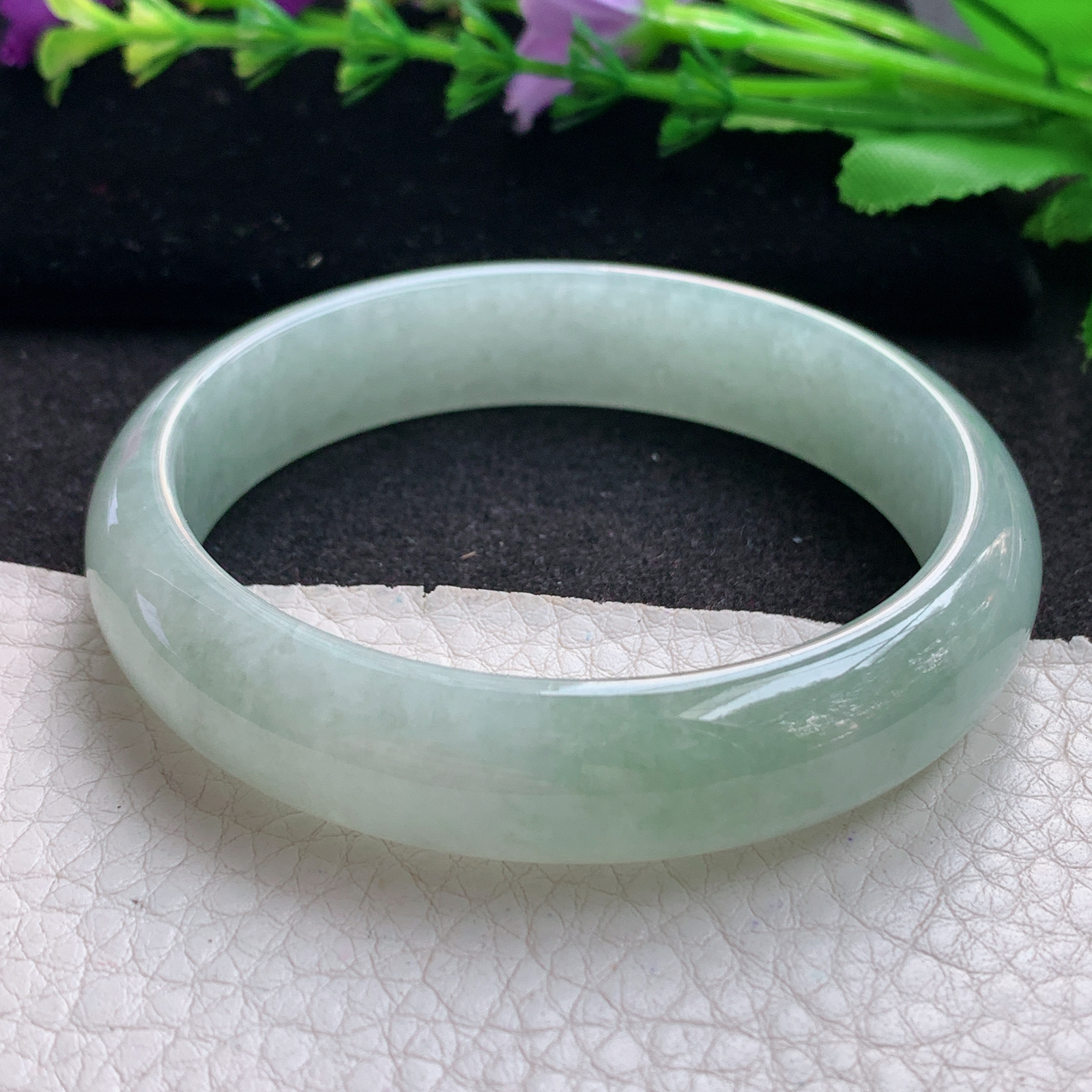 js实拍57*13*7平安镯 缅甸翡翠A货玉手镯精美水绿正圈玉手镯