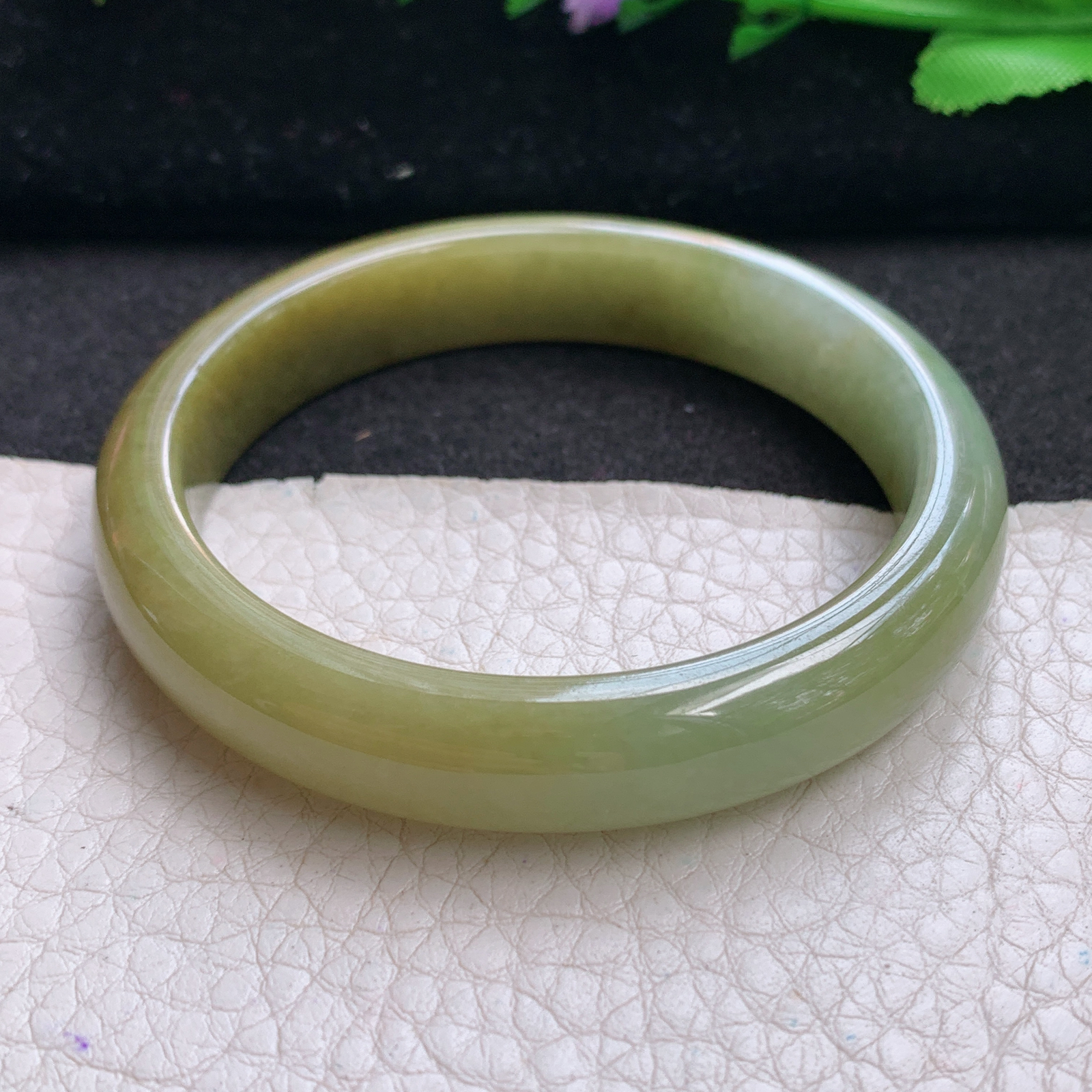 z小圈口51*10.5*7平安镯 缅甸翡翠A货玉手镯精美冰黄正圈玉手镯