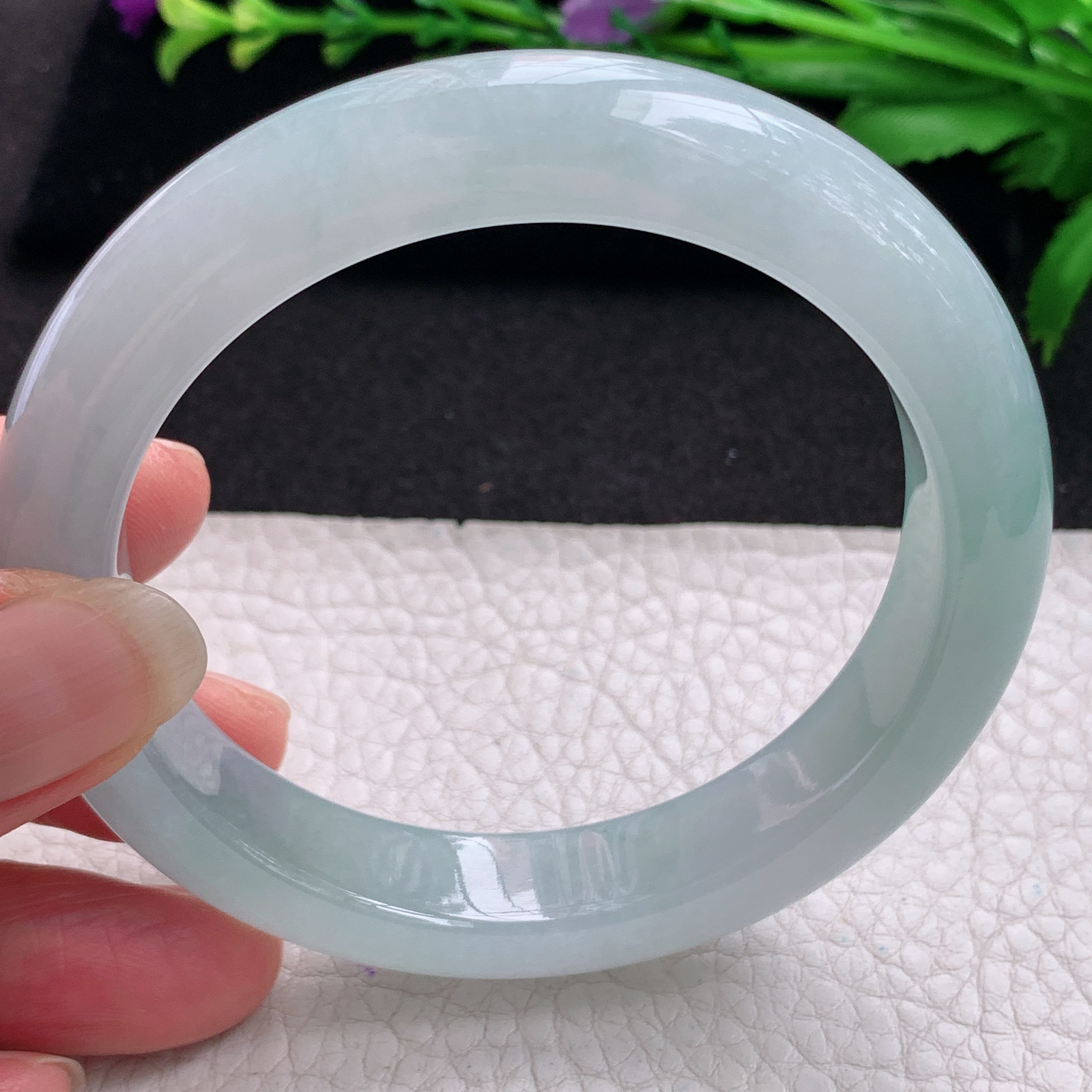 xo清新款59.5*12.5*9.5平安镯 缅甸翡翠A货玉手镯精美冰胶蓝韵正圈玉手环