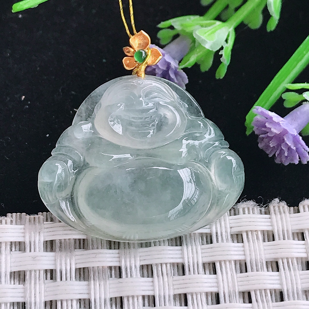 实拍A货翡翠22.6/27.3/5.8老坑18k金镶嵌冰种佛公吊坠翡翠玉佛挂件