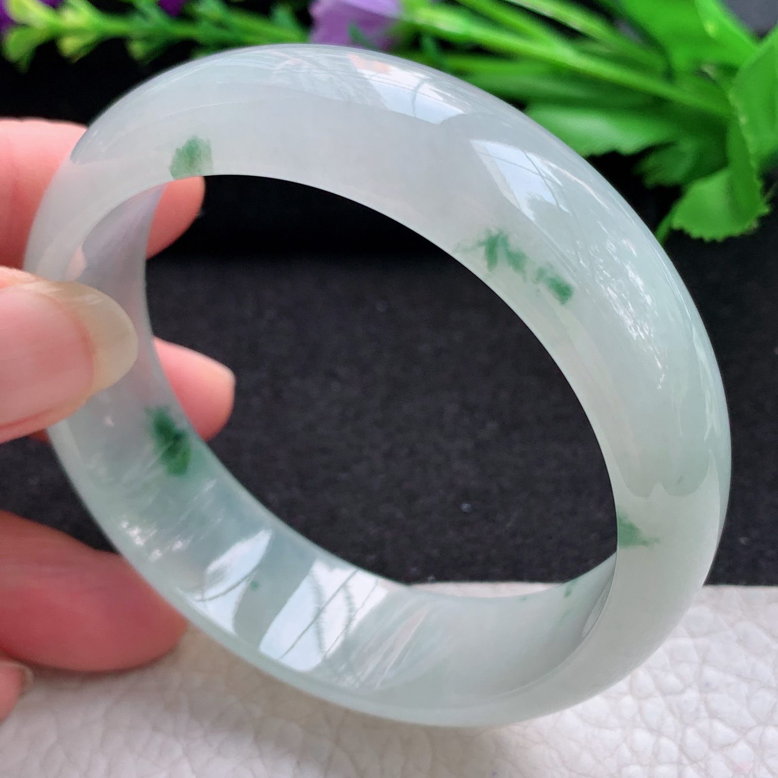 ax实拍57.5*17.5*7.5轮胎镯 缅甸翡翠A货玉手镯精美冰飘花大气正圈玉手镯