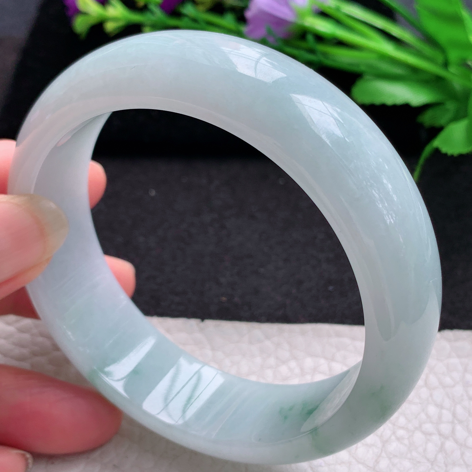 yh 大圈口60.5*18.8*8轮胎镯 缅甸翡翠A货玉手镯精美飘花大气正圈玉手镯