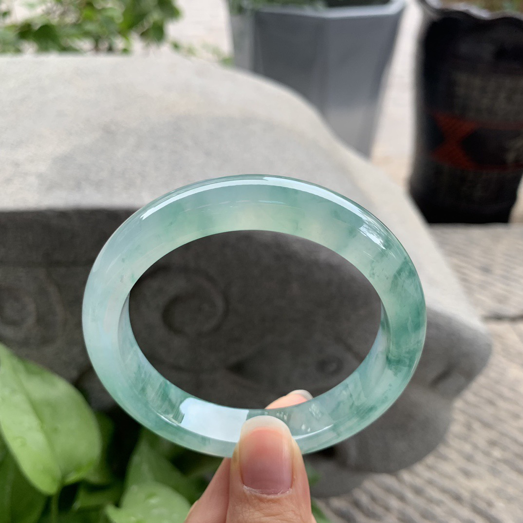 大圈口 58.7-12.7-9.1【冰种飘绿花正圈手镯】正圈58 59可戴