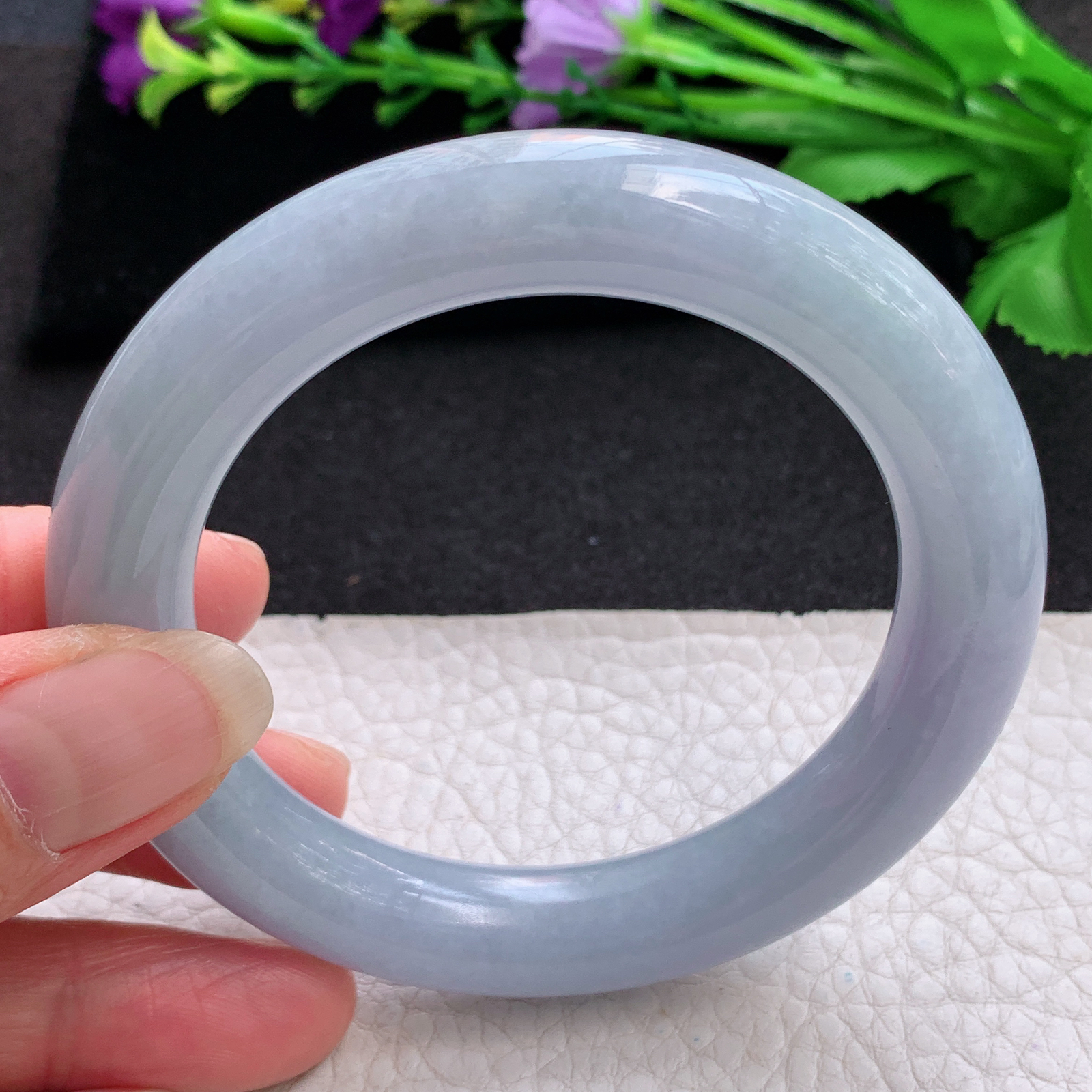 z实拍55*11.2美人镯 缅甸翡翠A货玉手镯精美紫罗兰圆条玉手镯