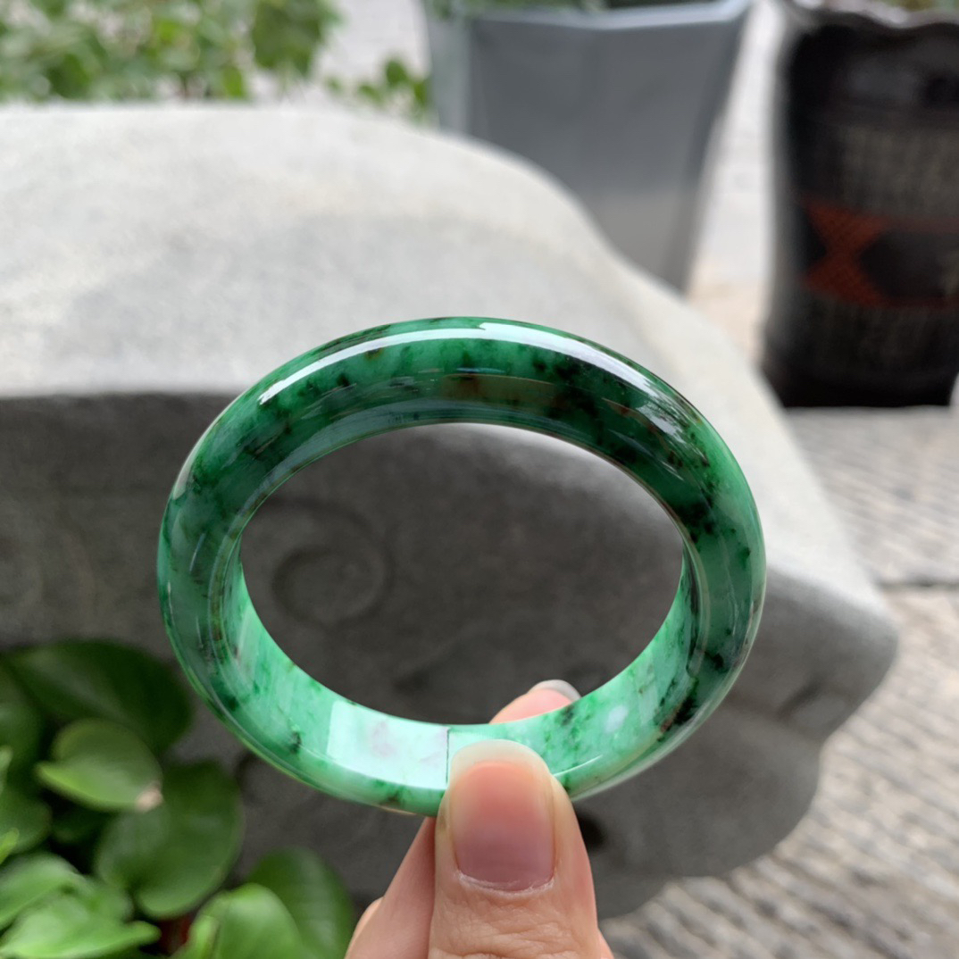 圈口52.8-12.3-8.1 【满绿正圈手镯】正圈52 53可戴