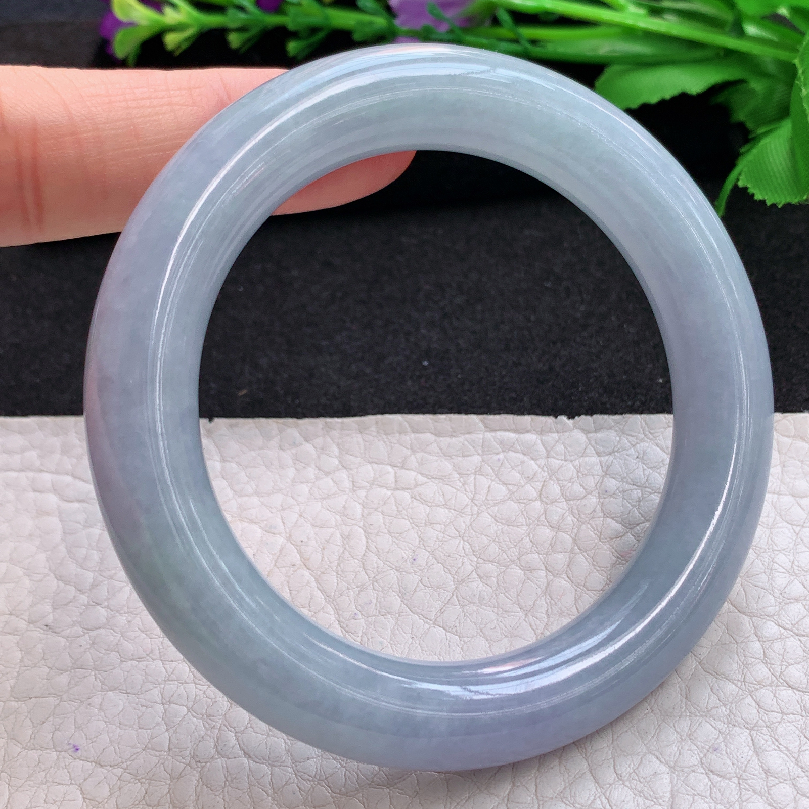 z实拍55*11.2美人镯 缅甸翡翠A货玉手镯精美紫罗兰圆条玉手镯