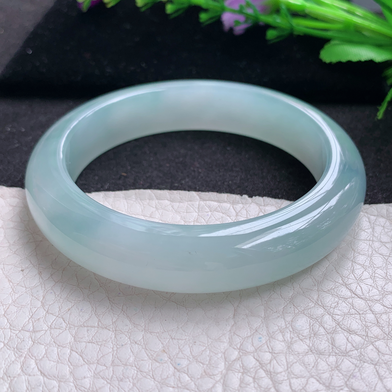 r独特款57*13.2*9平安镯 缅甸翡翠A货玉手镯冰蓝厚装宽边玉手镯