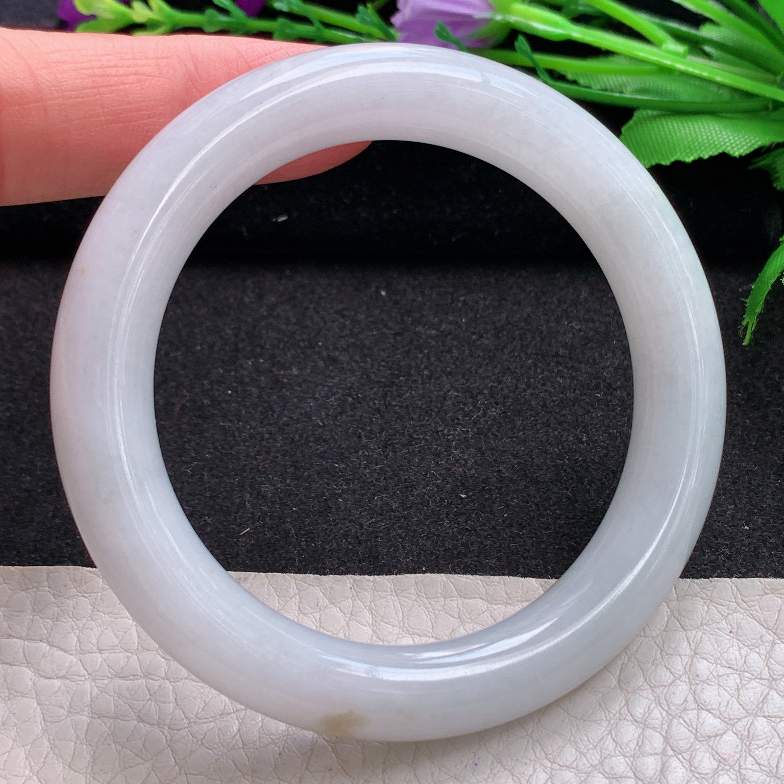 ll实拍53.5*10美人镯 缅甸翡翠A货玉手镯精美双彩圆条玉手镯