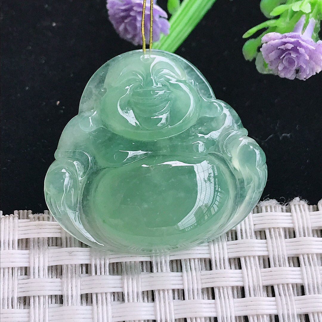 实拍A货翡翠28.8/31.2/5.8老坑冰种冰晴满绿佛公吊坠翡翠玉挂件