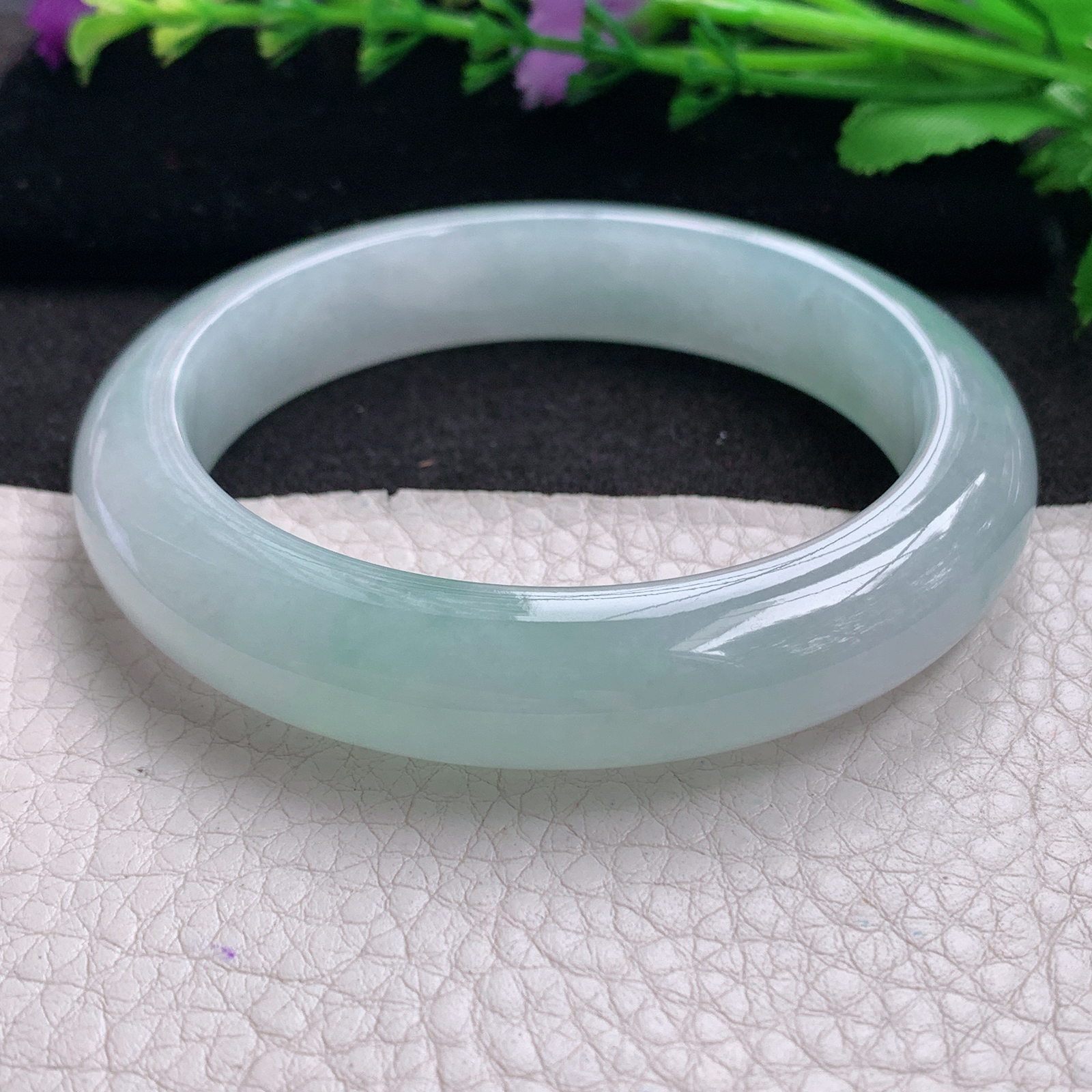 xo清新款59.5*12.5*9.5平安镯 缅甸翡翠A货玉手镯精美冰胶蓝韵正圈玉手环