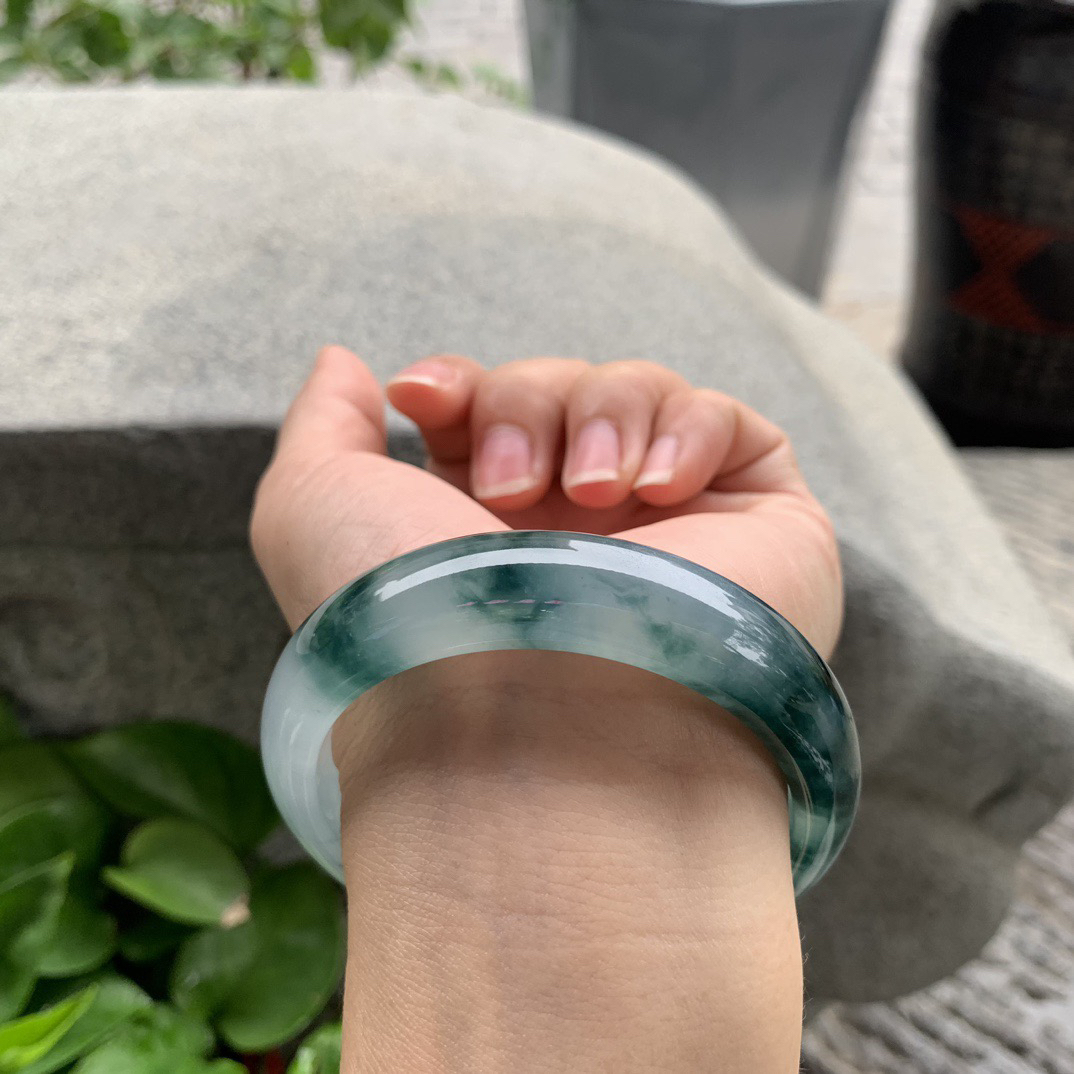 圈口 57-14.9-8【冰种飘花正圈手镯】正圈57 58可戴