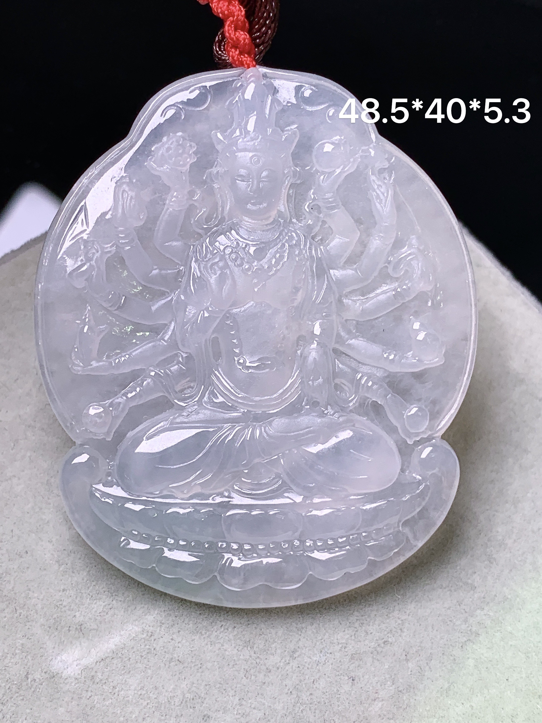 冰种观音菩萨牌子吊坠 玉质细腻 色泽艳丽清新 水润亮眼 整体尺寸48.5*40*5.3b2