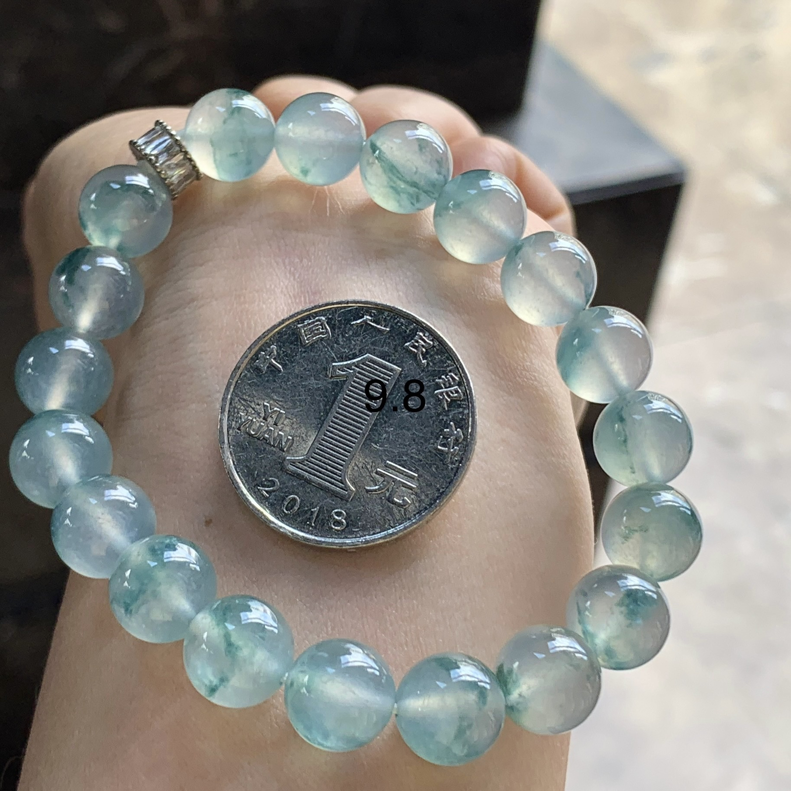 高冰蓝花手串^_^冰透 荧光十足