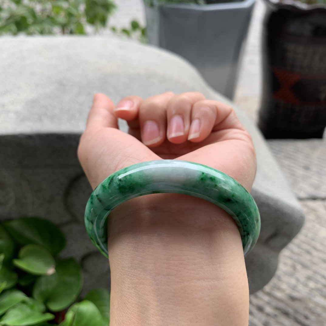 圈口52.8-12.3-8.1 【满绿正圈手镯】正圈52 53可戴