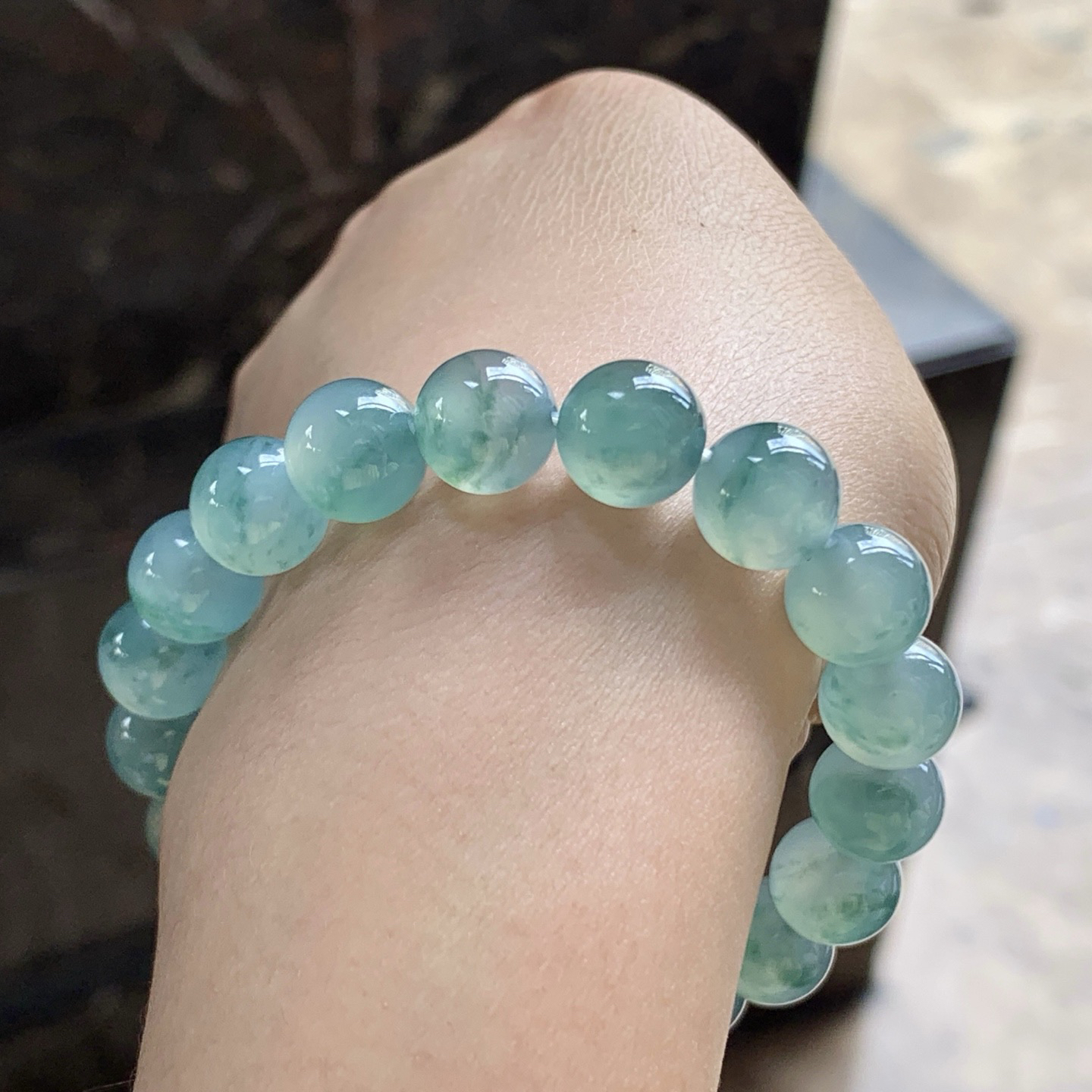 冰蓝花手串^_^冰透 飘花灵韵 种水好