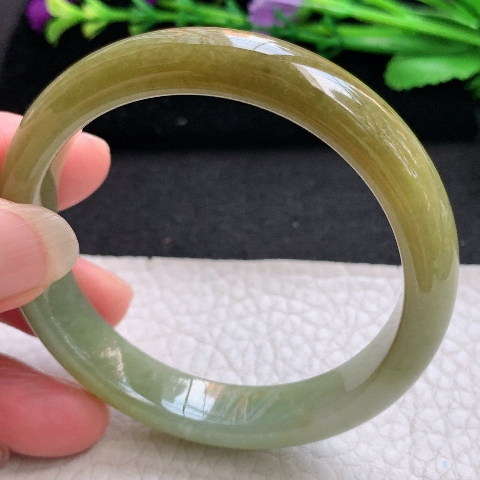 z小圈口51*10.5*7平安镯 缅甸翡翠A货玉手镯精美冰黄正圈玉手镯