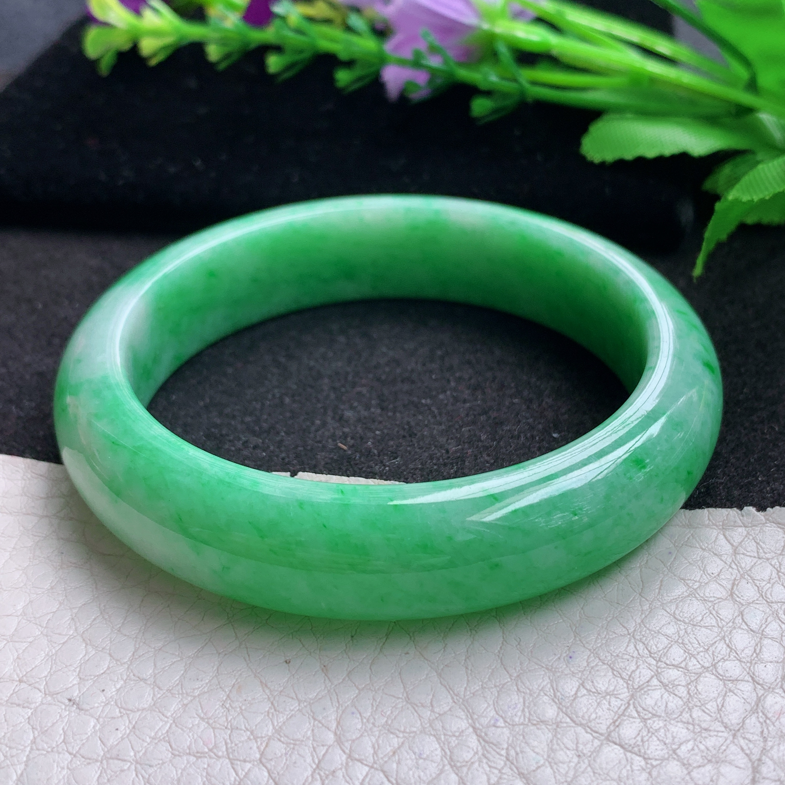 yh 实拍57.5*14*8.5平安镯 缅甸翡翠A货玉手镯精美满绿宽边玉手镯