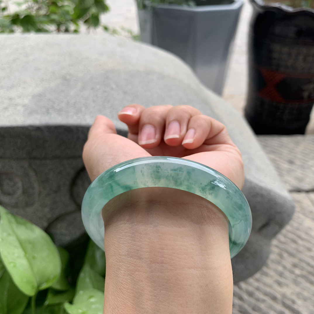 大圈口 58.7-12.7-9.1【冰种飘绿花正圈手镯】正圈58 59可戴