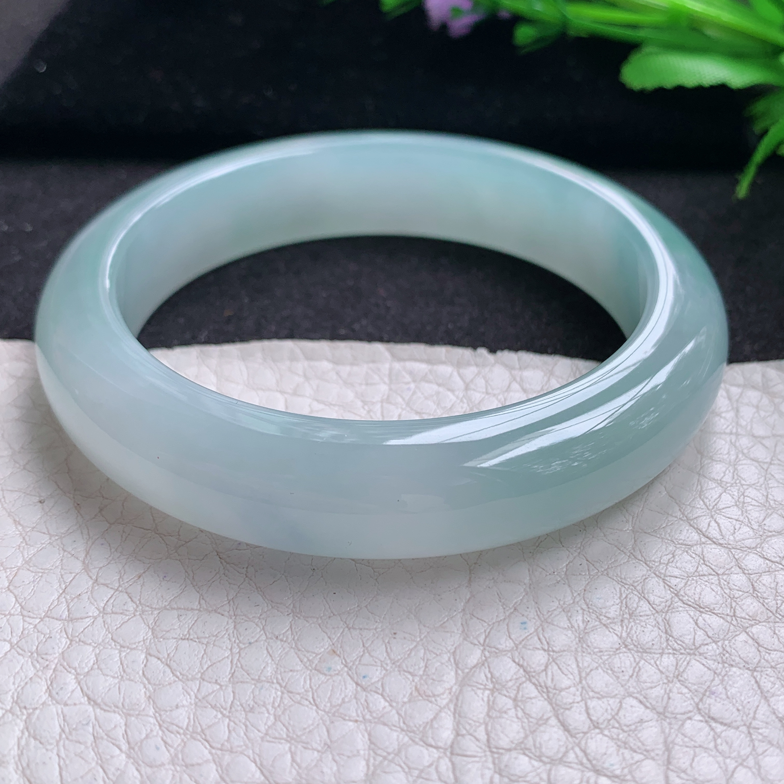 r独特款57*13.2*9平安镯 缅甸翡翠A货玉手镯冰蓝厚装宽边玉手镯