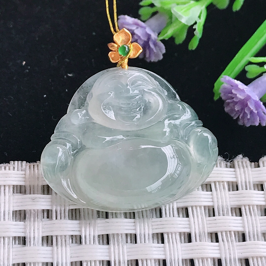 实拍A货翡翠22.6/27.3/5.8老坑18k金镶嵌冰种佛公吊坠翡翠玉佛挂件