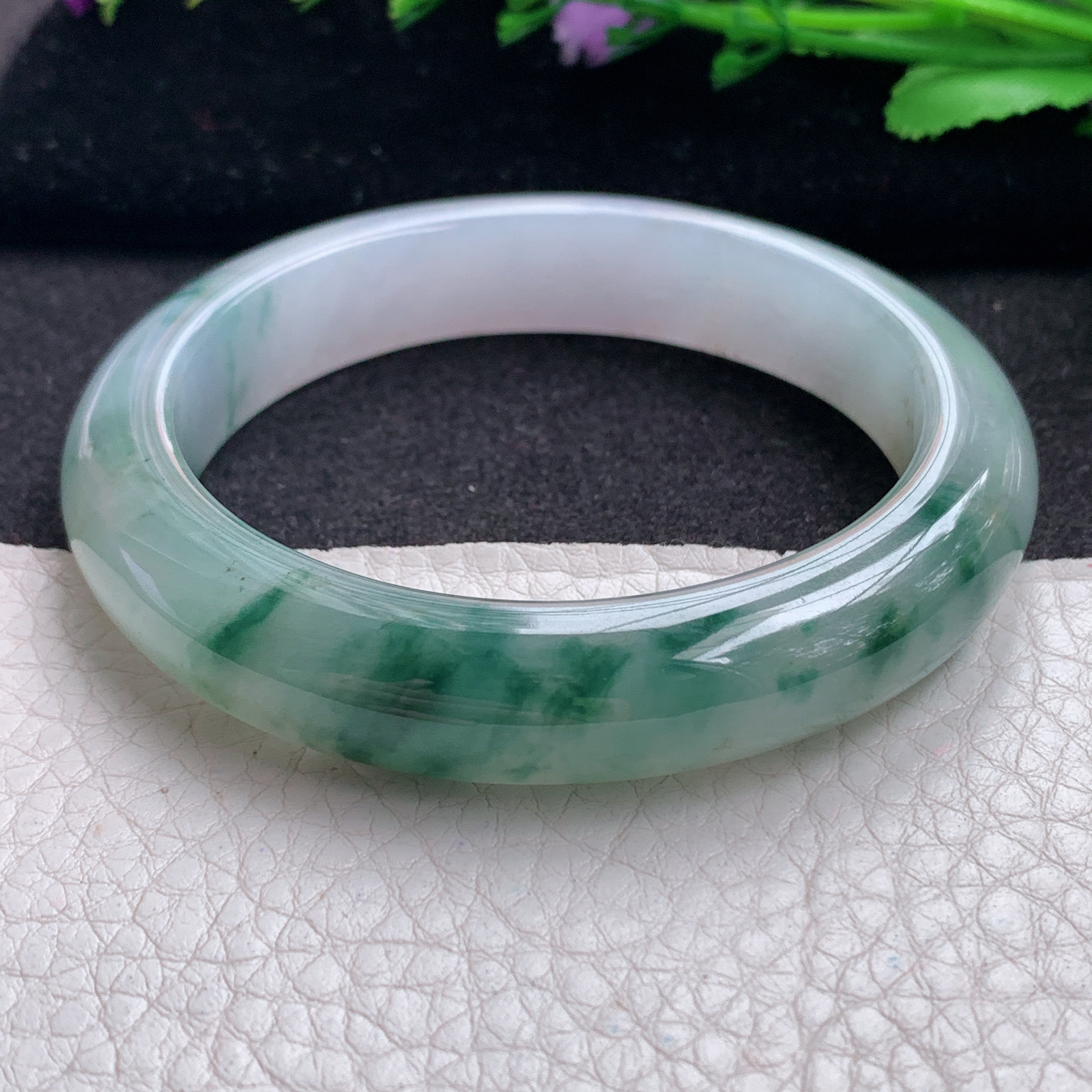 lpa飘逸款57*12.3*9平安镯 缅甸翡翠A货玉手镯精美冰飘花正圈玉手环