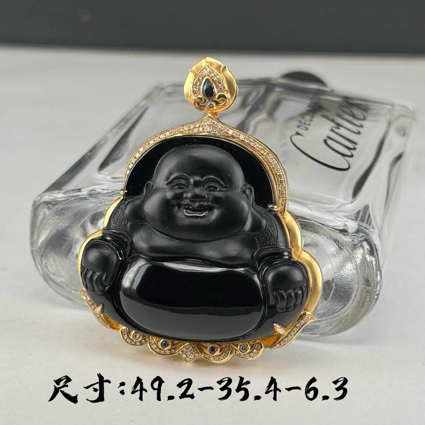 精品18k墨翠大肚佛 种好色正 黑度极好 打灯通透 油性十足  尺寸49.2