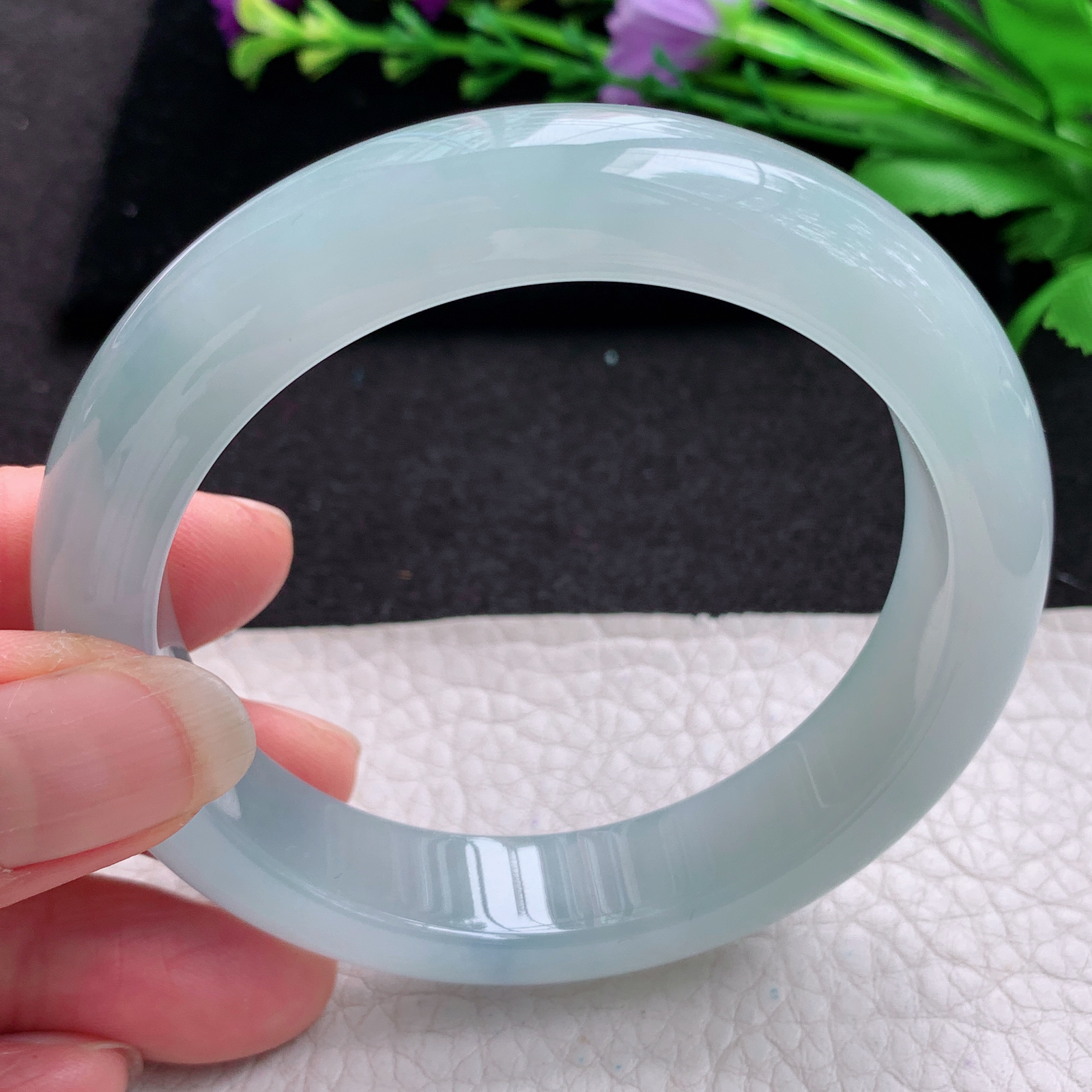 r独特款57*13.2*9平安镯 缅甸翡翠A货玉手镯冰蓝厚装宽边玉手镯