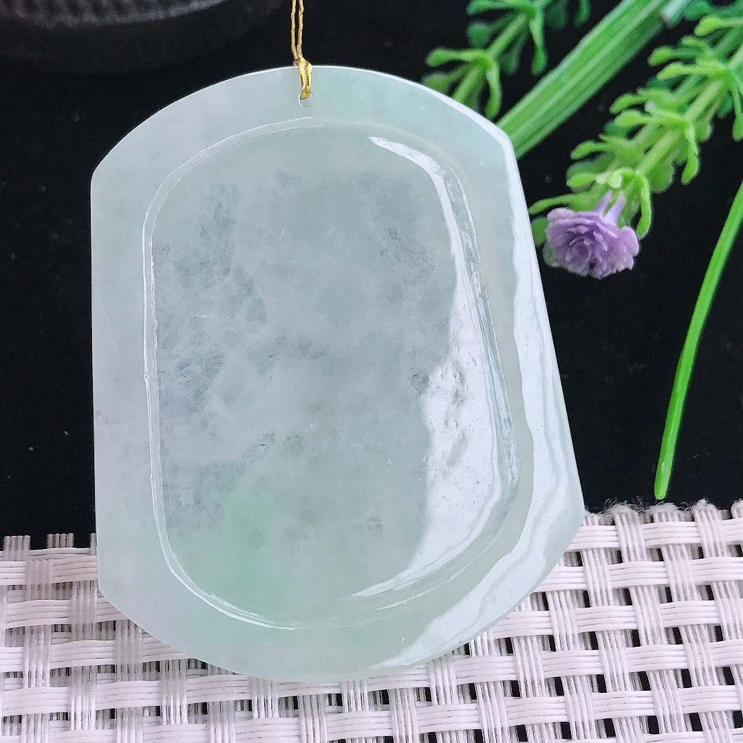 实拍A货翡翠55.5/45/5老坑冰润水灵冰晴底不动明王吊坠翡翠玉挂件