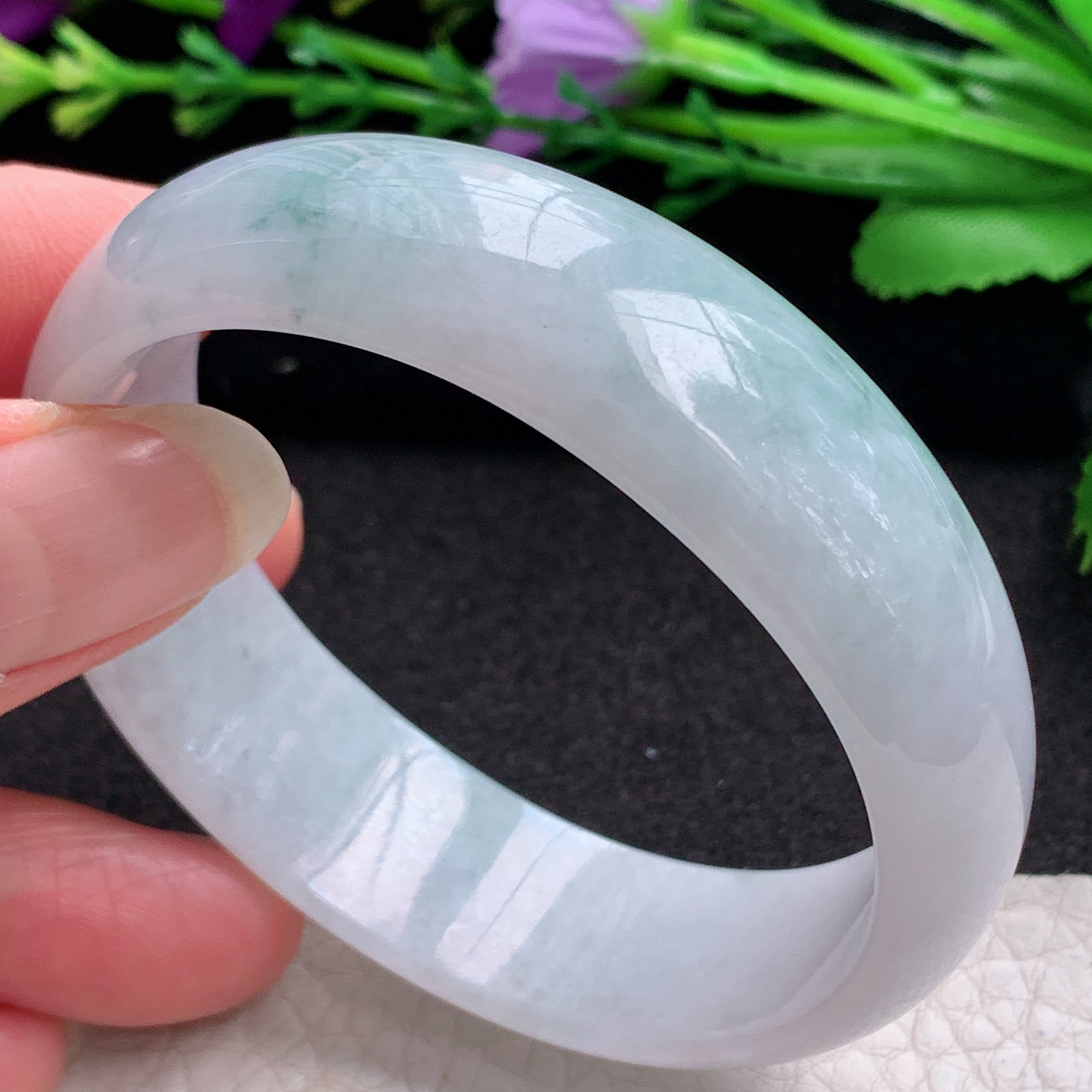 ee小圈口53.8*48.8*16.6*6.2轮胎贵妃镯 缅甸翡翠A货飘花玉手镯