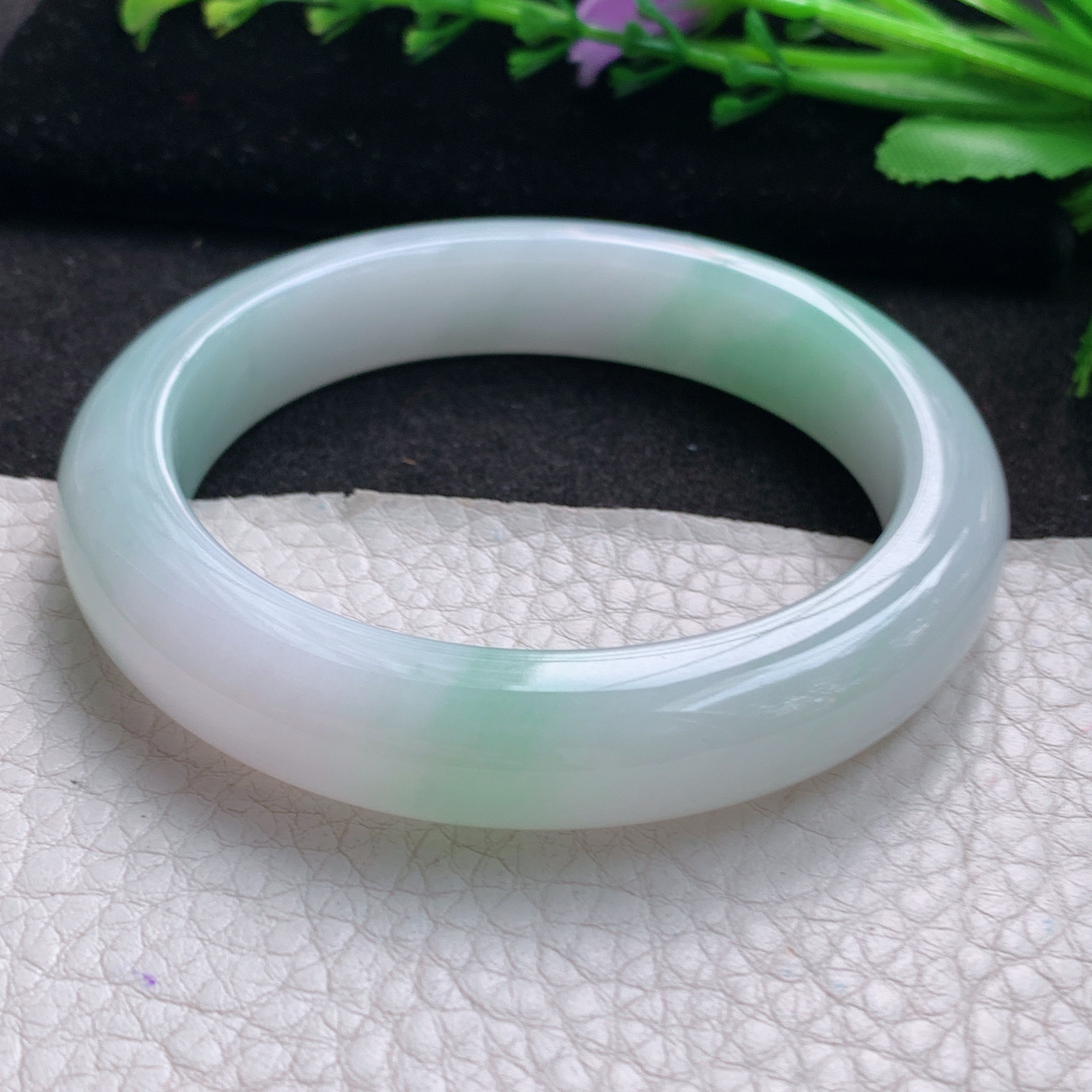 fl清新款56*11.8*9平安镯 缅甸翡翠A货玉手镯精美飘绿正圈玉手镯