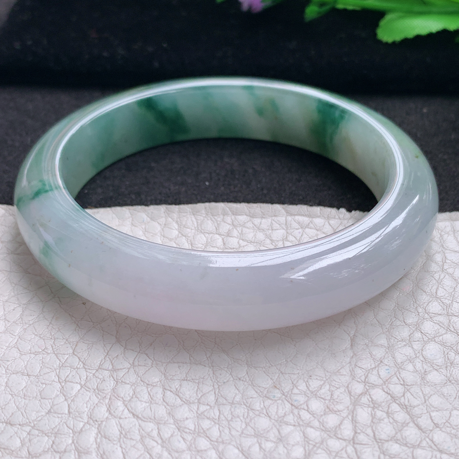 lpa飘逸款57*12.3*9平安镯 缅甸翡翠A货玉手镯精美冰飘花正圈玉手环