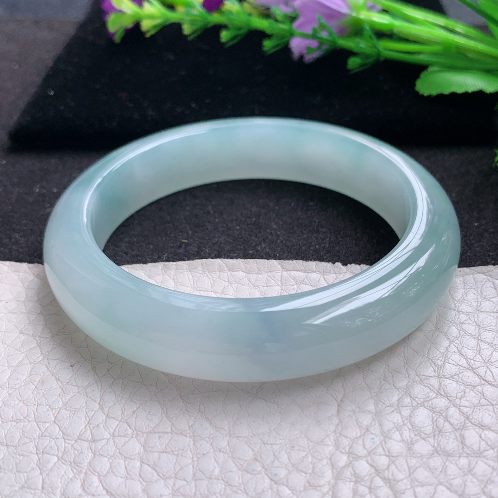 r独特款57*13.2*9平安镯 缅甸翡翠A货玉手镯冰蓝厚装宽边玉手镯