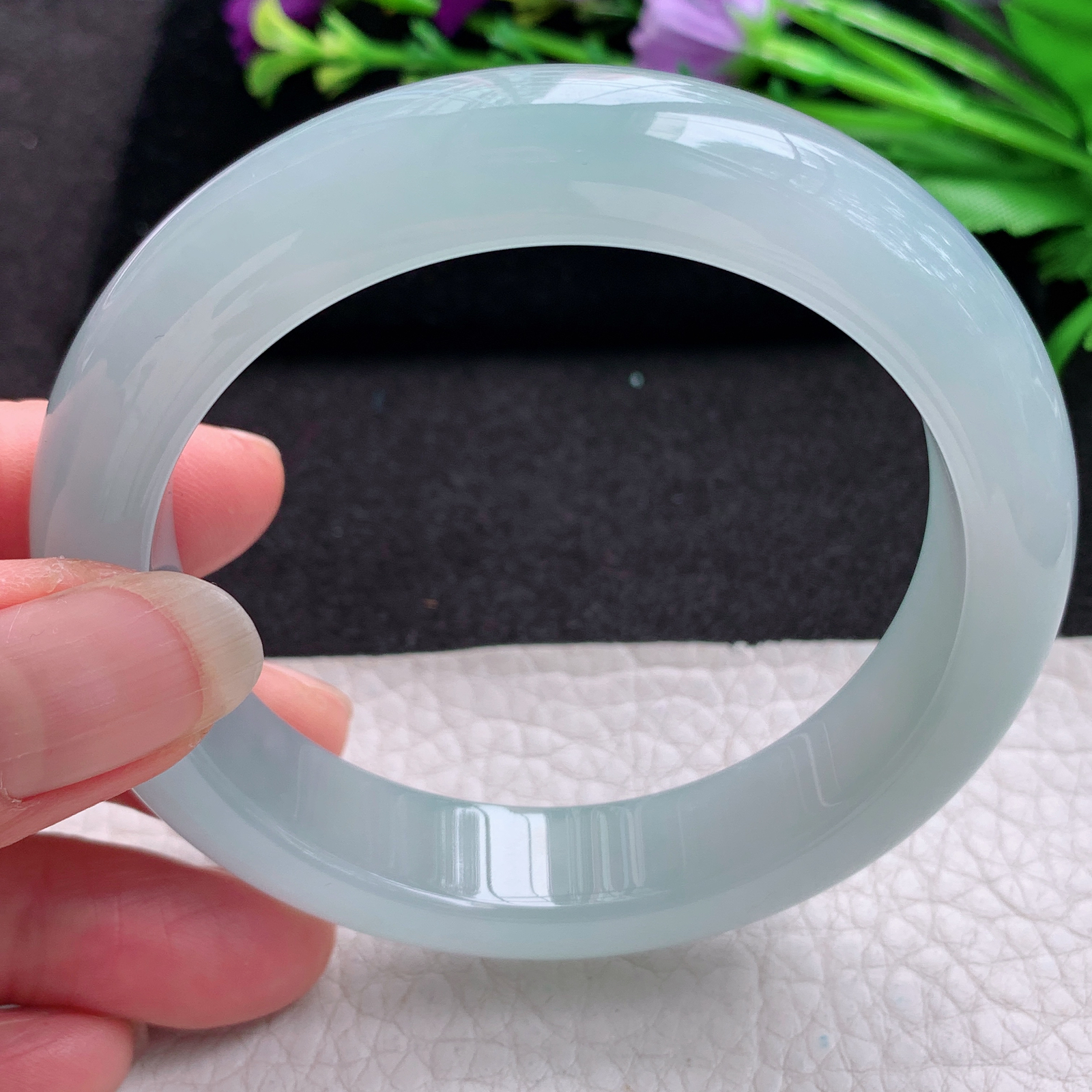 r独特款57*13.2*9平安镯 缅甸翡翠A货玉手镯冰蓝厚装宽边玉手镯