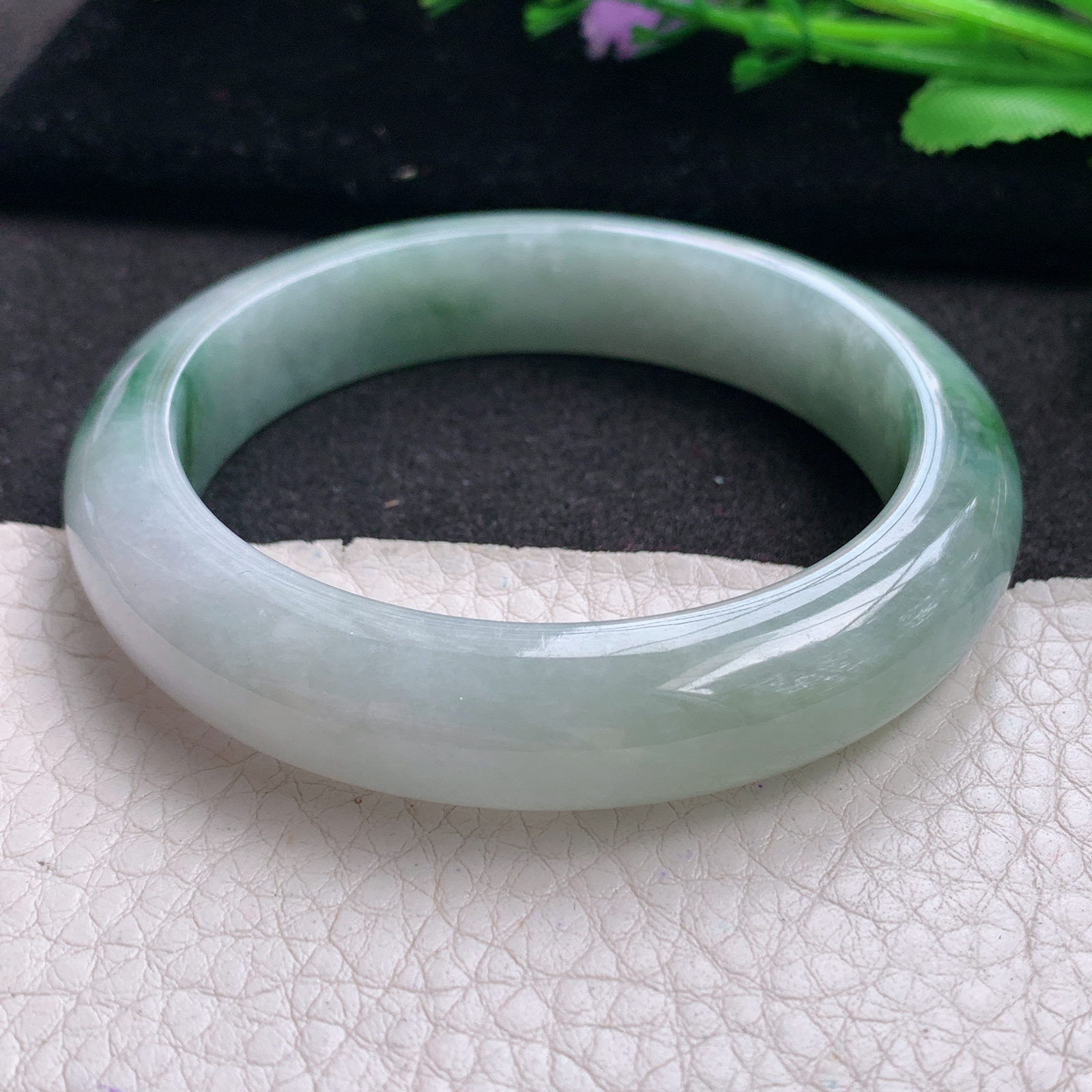 ll实拍54*12.2*8.7平安镯 缅甸翡翠A货玉手镯精美飘花正圈玉手镯