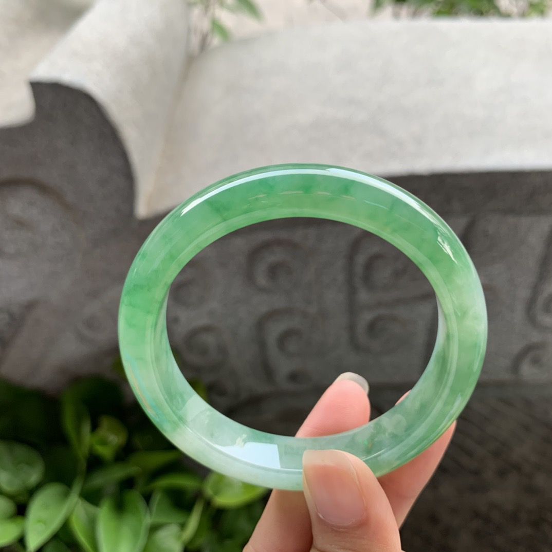 圈口54.6-11.9-8 【冰芙蓉绿正圈手镯】正圈54 55可戴