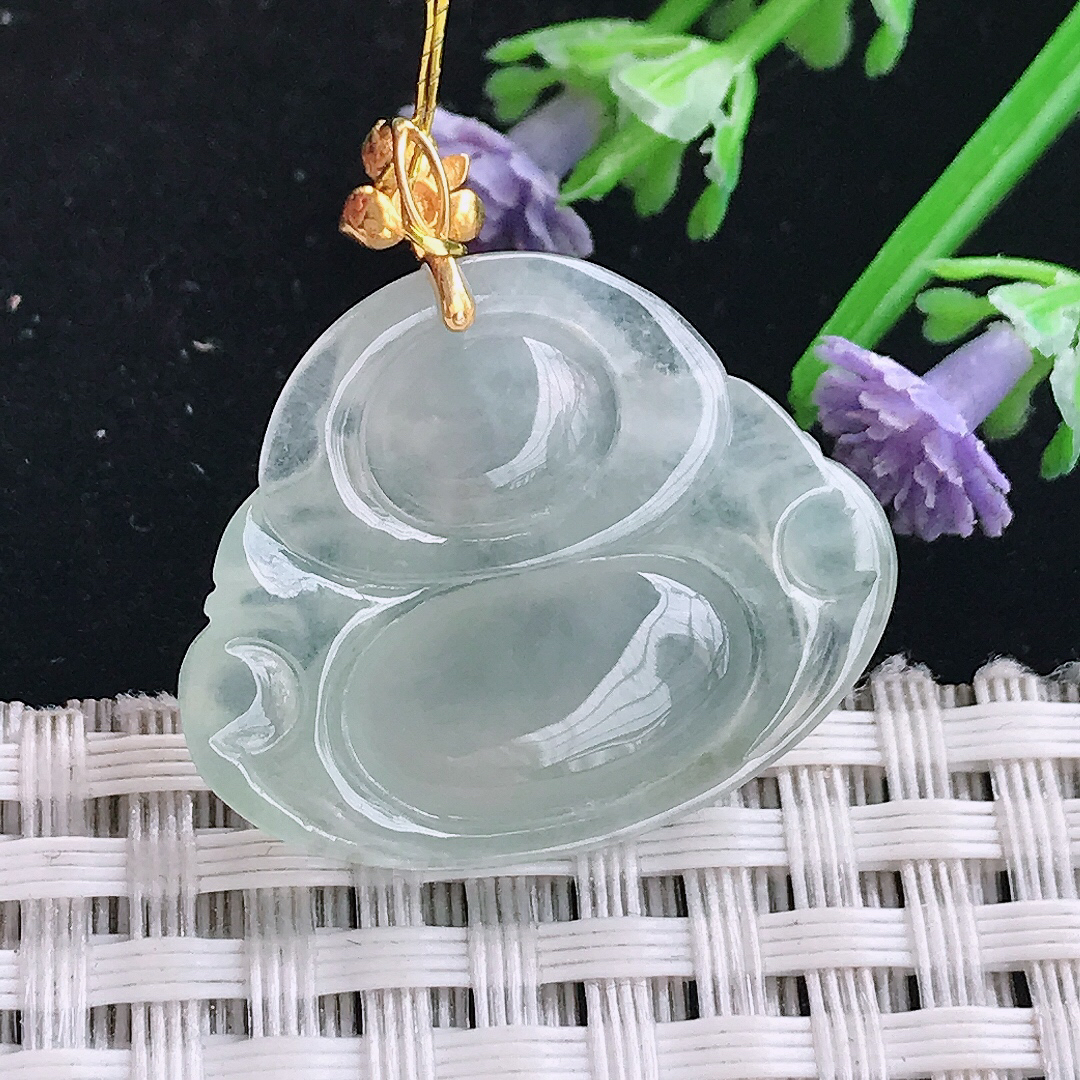 实拍A货翡翠22.6/27.3/5.8老坑18k金镶嵌冰种佛公吊坠翡翠玉佛挂件