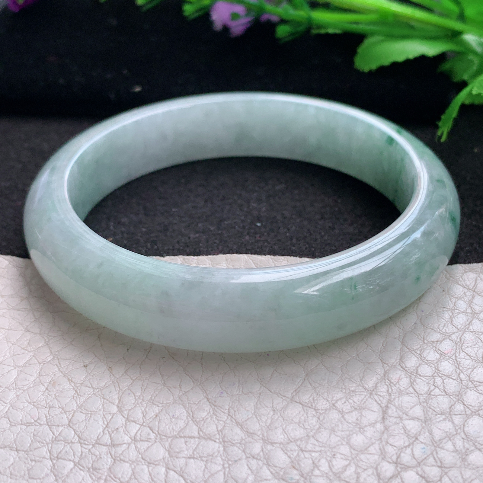 ll实拍57.5*12.3*8平安镯 缅甸翡翠A货玉手镯精美飘花正圈玉手镯