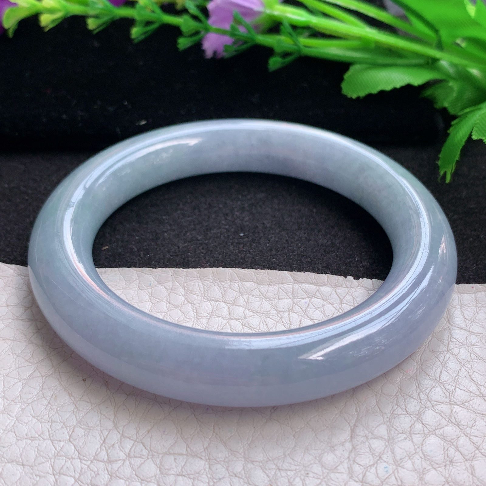 z实拍55*11.2美人镯 缅甸翡翠A货玉手镯精美紫罗兰圆条玉手镯