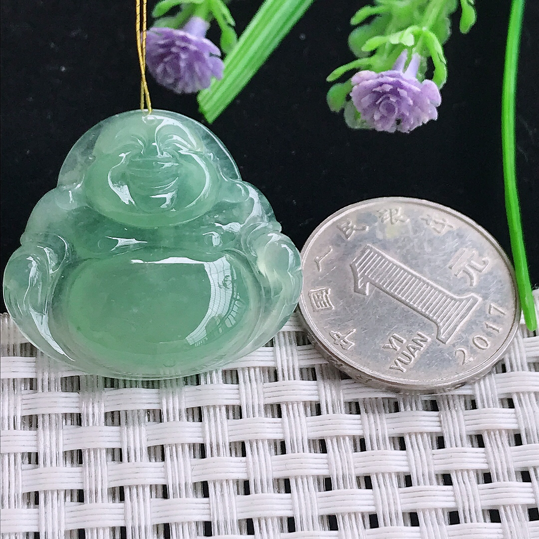 实拍A货翡翠28.8/31.2/5.8老坑冰种冰晴满绿佛公吊坠翡翠玉挂件
