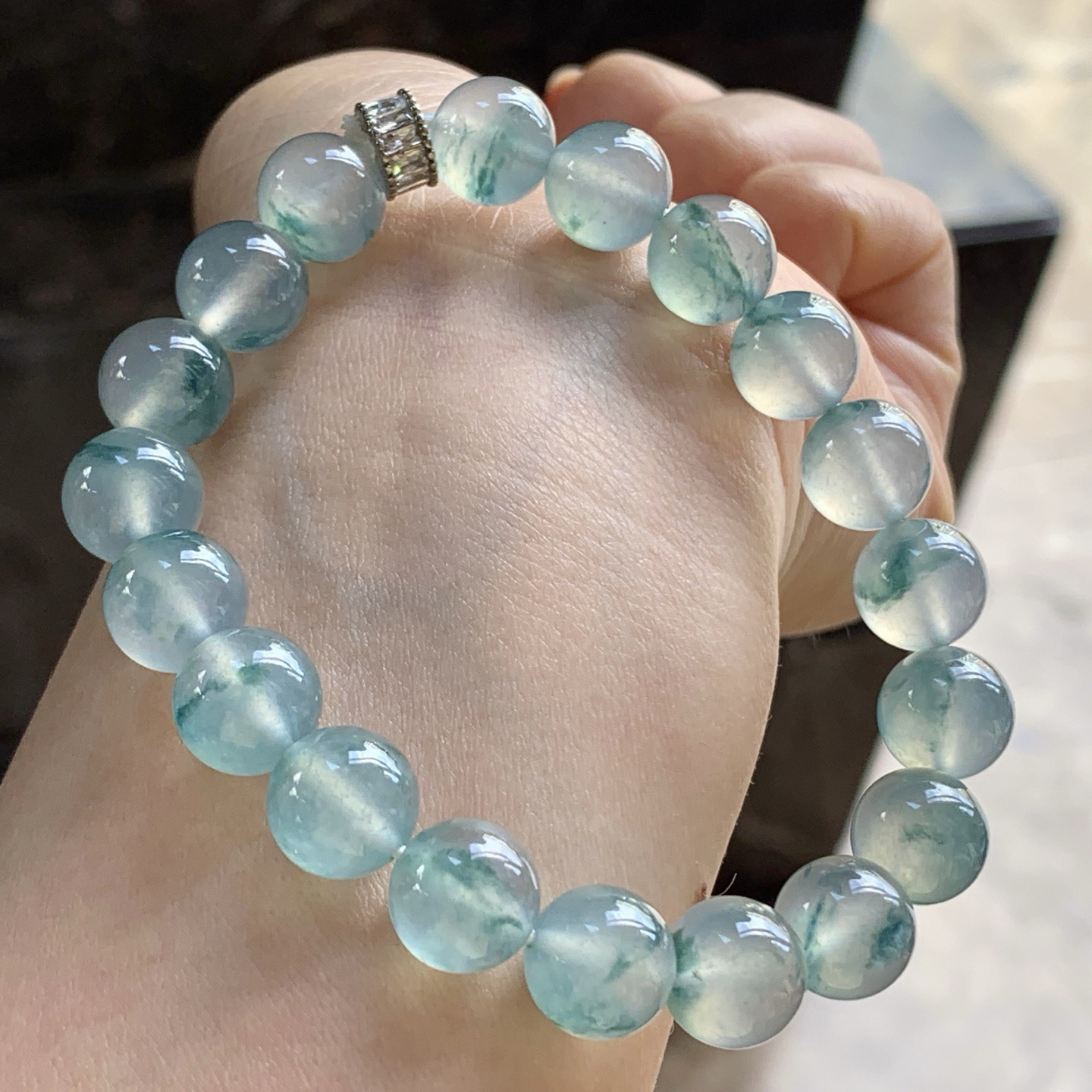 高冰蓝花手串^_^冰透 荧光十足