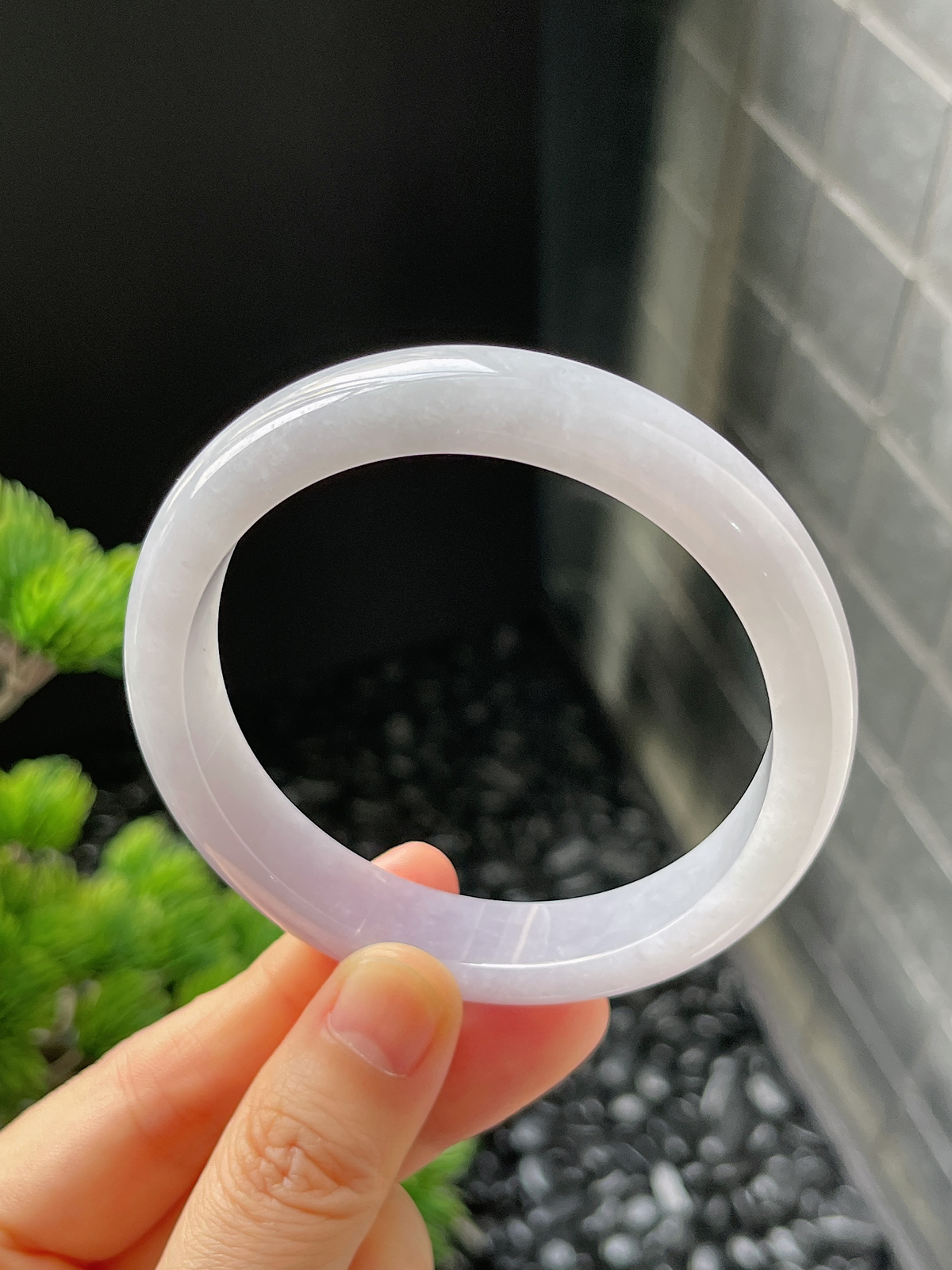 正圈57.6圈口，翡翠糯化种春带彩手镯