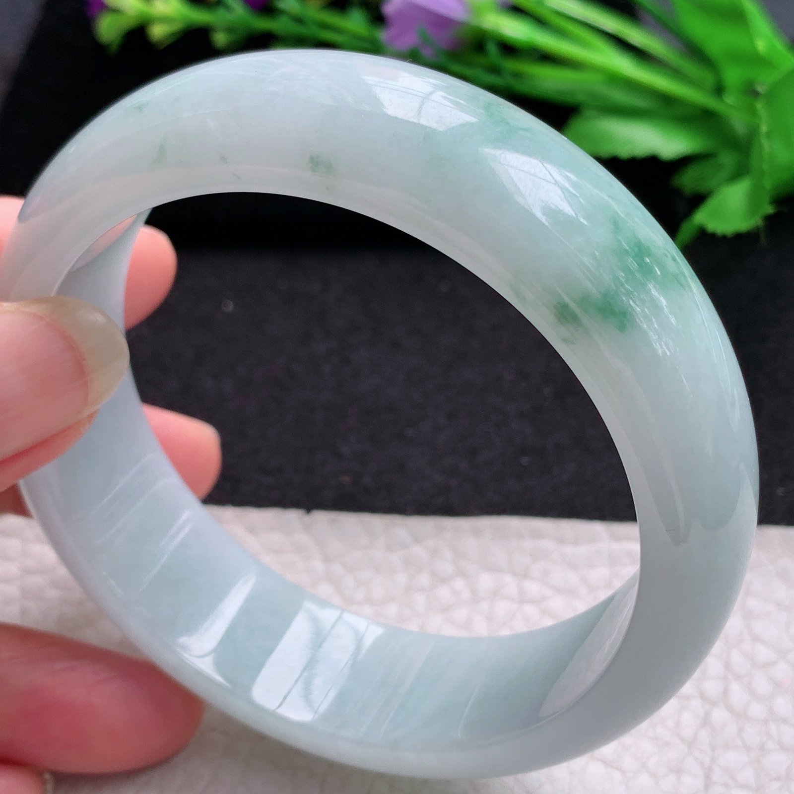 yh 大圈口60.5*18.8*8轮胎镯 缅甸翡翠A货玉手镯精美飘花大气正圈玉手镯