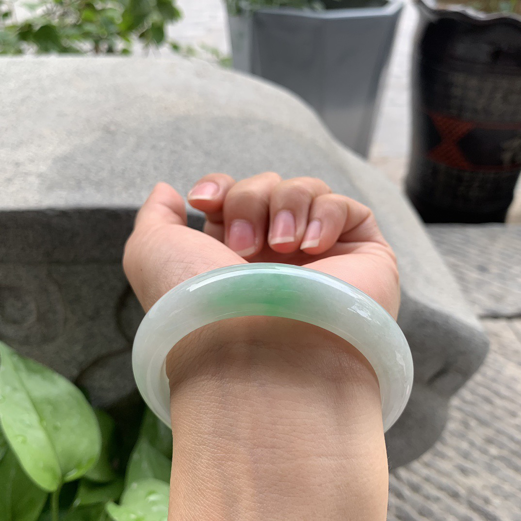 小圈口52.7-12.9-8.8 【飘绿正圈手镯】正圈52 53可戴