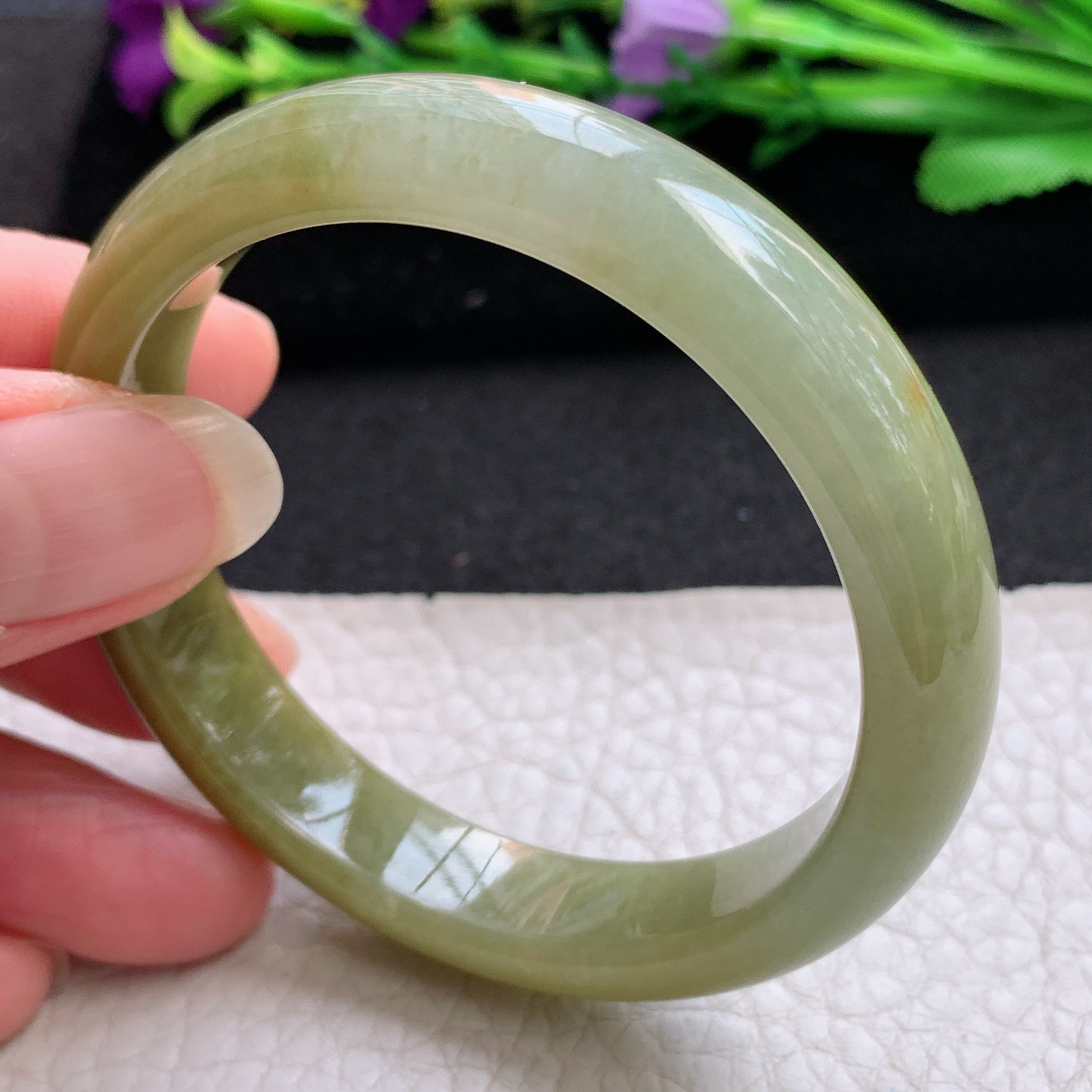 z小圈口51*10.5*7平安镯 缅甸翡翠A货玉手镯精美冰黄正圈玉手镯