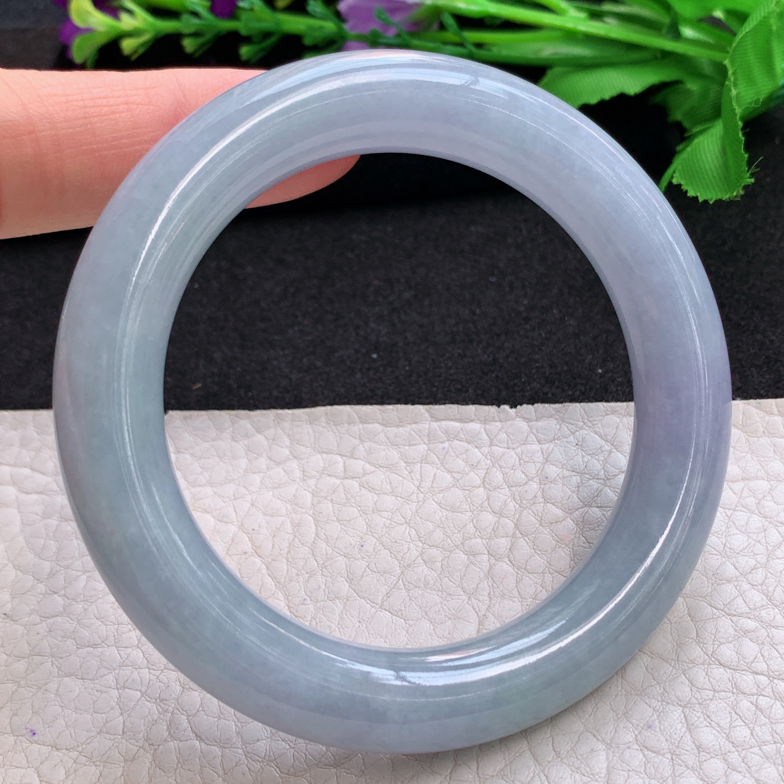 z实拍55*11.2美人镯 缅甸翡翠A货玉手镯精美紫罗兰圆条玉手镯