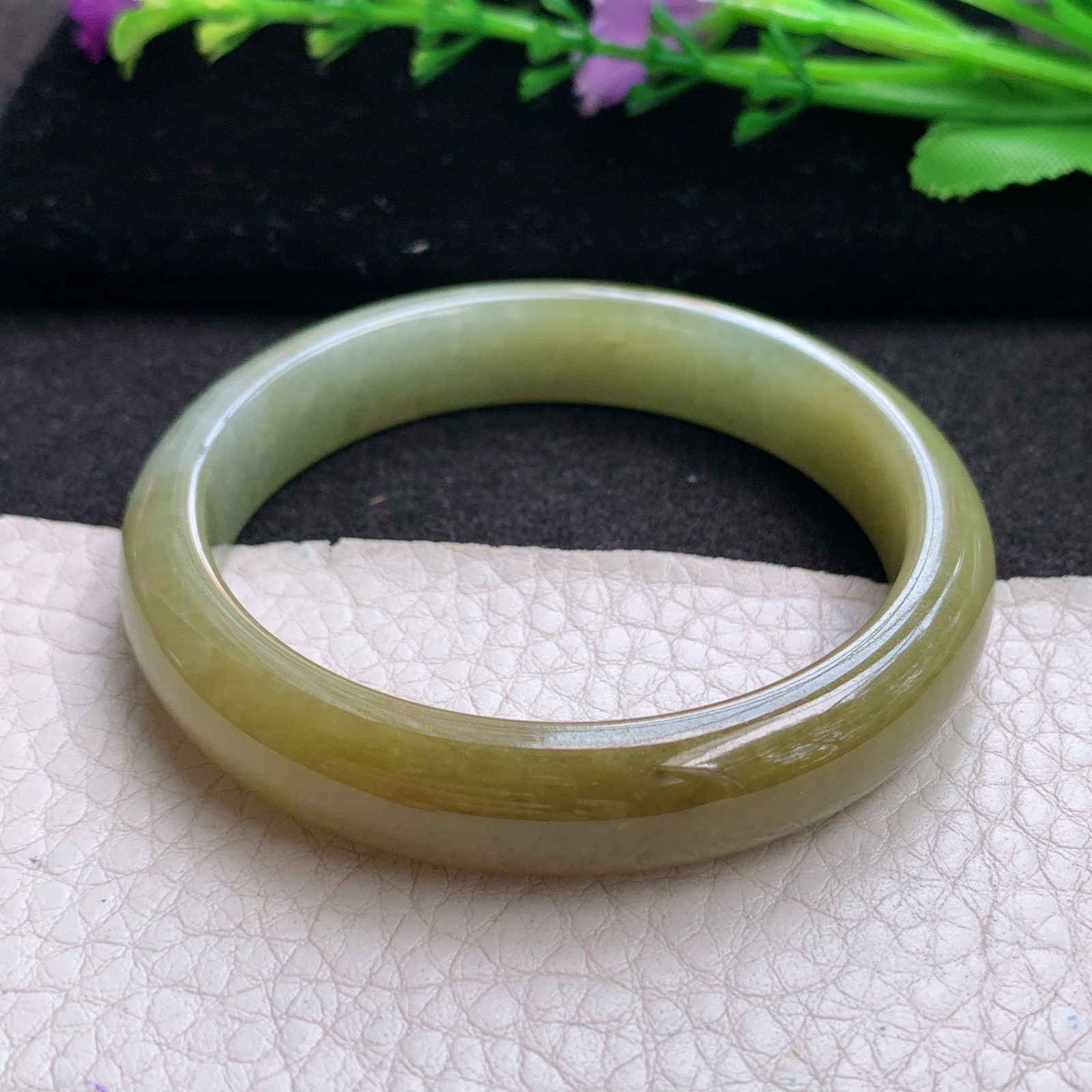 z小圈口51*10.5*7平安镯 缅甸翡翠A货玉手镯精美冰黄正圈玉手镯