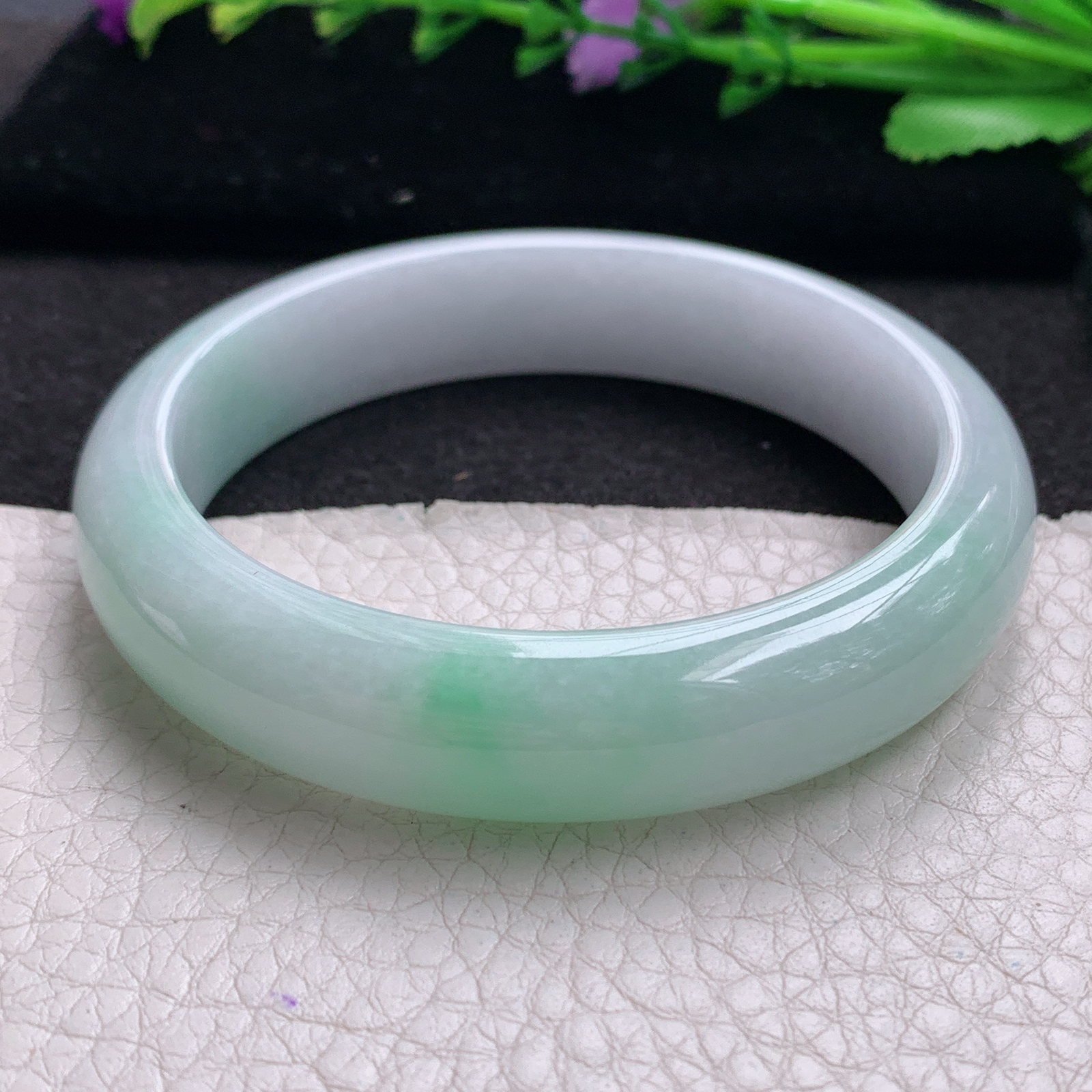 ee清新款57*13*7.5平安镯 缅甸翡翠A货玉手镯精美飘绿玉手环