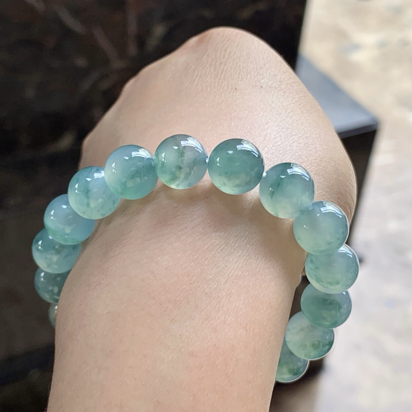 冰蓝花手串^_^冰透 飘花灵韵 种水好