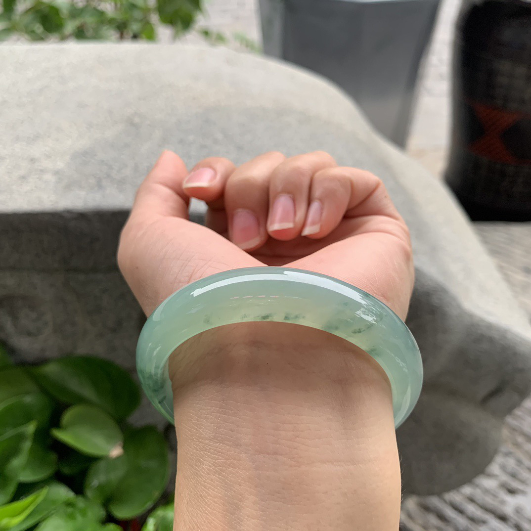 圈口 55.3-13.2-7.6【冰种芙蓉飘花正圈手镯】正圈55 56可戴