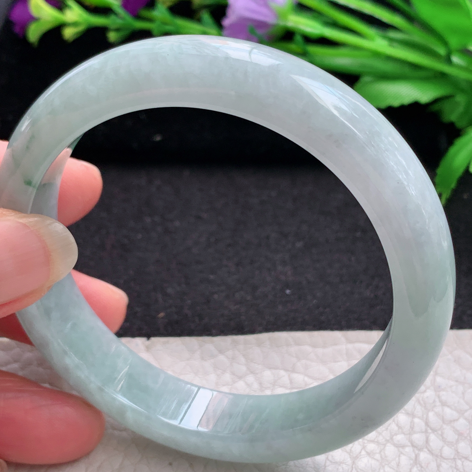 ll实拍57.5*12.3*8平安镯 缅甸翡翠A货玉手镯精美飘花正圈玉手镯